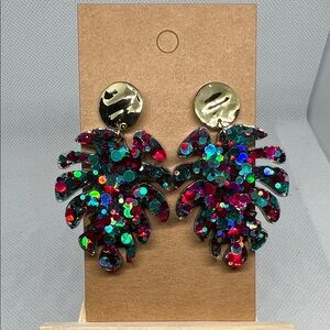 Colorful Sequin Leaf Earrings